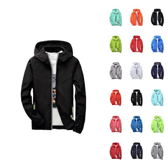 Lightweight Jackets for Men Long Sleeve Plus Size Quick Drying Reflective Zip Up Hooded Jacket with Pockets Hoodie