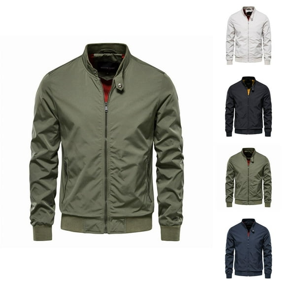Lightweight Jackets for Men Long Sleeve Stand Collar Casual Zip Up Jacket with Pockets Outerwear Coat