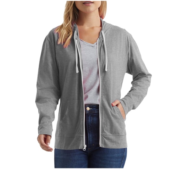 Lightweight Jackets with Hood Pockets Womens Fall Spring Full Zip Hoodie Jacket Casual Sports Sweatshirt Coats (2XL, Gray)