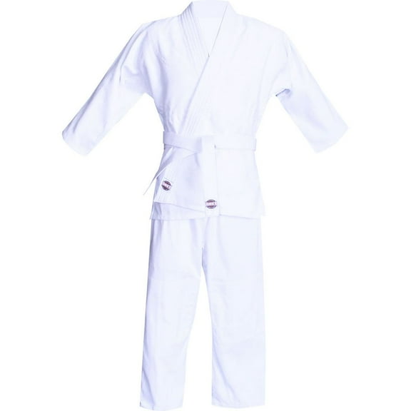 Lightweight Karate Uniform 8oz, Polyester-Cotton Martial Arts Gi for Training & Sparring, Includes Jacket, Pants & Belt, White, Size 5
