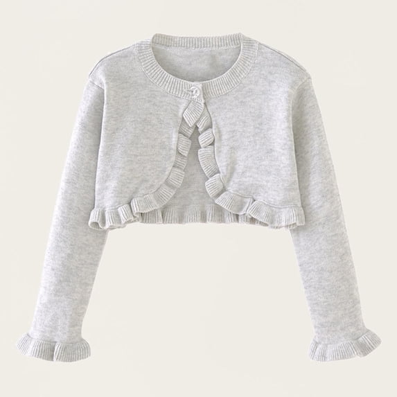 Lightweight Kids Cardigan Summer Girls Cropped Knit Cardigan Solid Ruffle Button Lightweight Sweater Shrugs for Dress Formal Wedding Gray 2Y