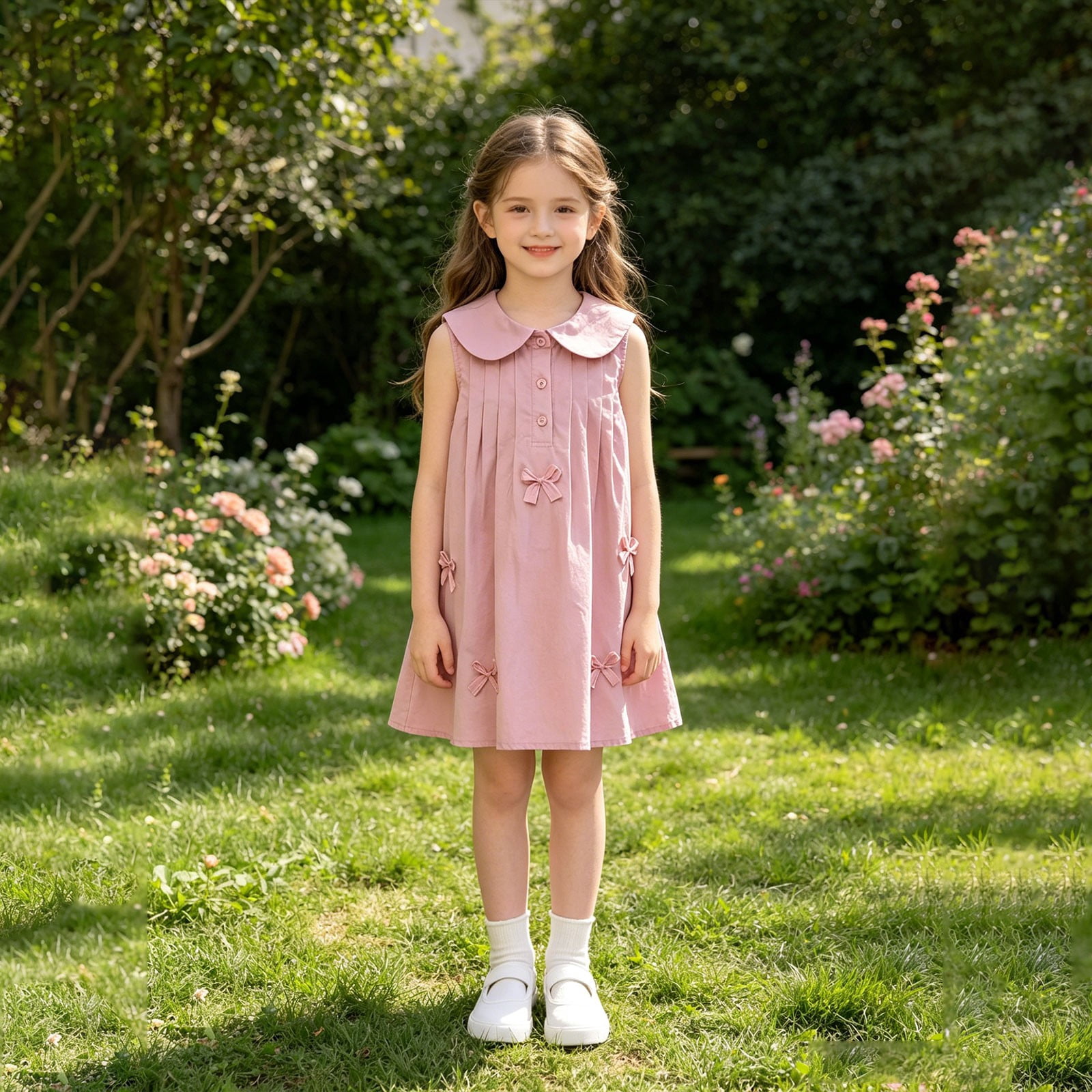 pink doll collar dress Sweet Baby Girls Pink Floral Doll Collar Birthday Dress Toddler Princess Dress, Pink / 1-2 Years (90cm)