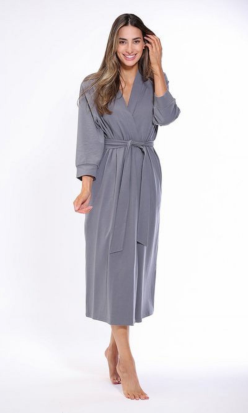 Long Gray Robe Lightweight Kimono robes for Women Cotton Soft Knit robe, Long V-Neck ...