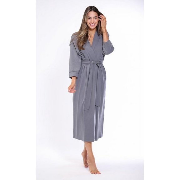 Lightweight Kimono robes for Women Cotton Soft Knit robe, Long V-Neck Robes For Female Adult Sleepwear Loungewear - Charcoal Gray - Medium