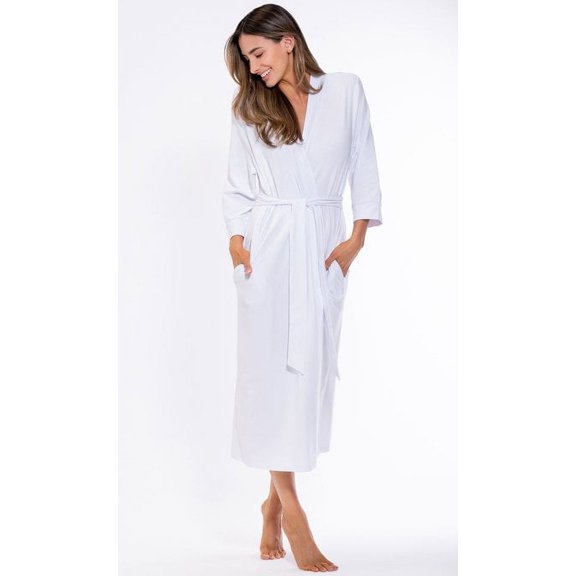 Lightweight Kimono robes for Women Cotton Soft Knit robe, Long V-Neck Robes For Female Adult Sleepwear Loungewear - White - XX-Large