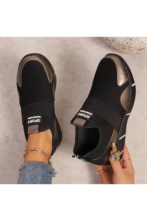 Lightweight Knit Upper Slip-On Sneakers for Women Featuring a Pointed Toe, Arch Support, And Breathable Design, Perfect for Casual Outings, Travel, Daily Wear, And Parties in Black, Golden, Women Sho