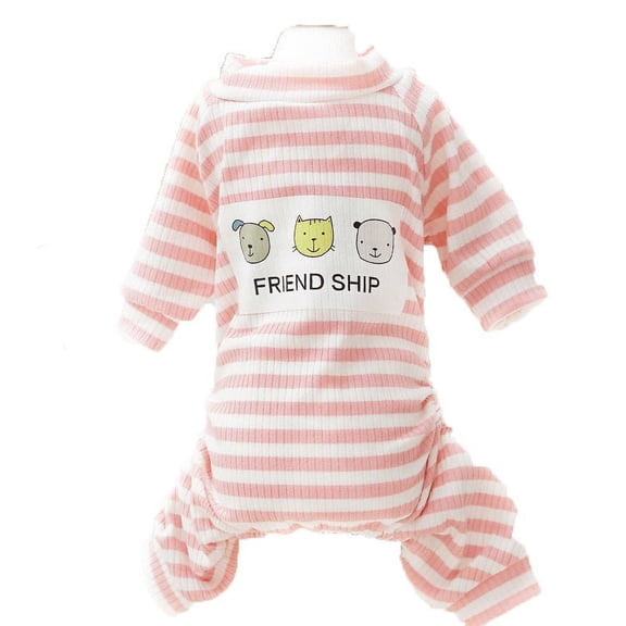 Lightweight Knitwear Dog Jumpsuits For Small And Medium Dogs, Cute Striped Print With Adorable Friend Ship Pattern, Perfect For Daily Walks Training Home Use And