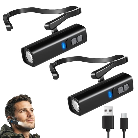 Lightweight LED Rechargeable Ear Worn Headlamp with Motion-Sensor, Ear-Hook High Bright Hands-Free Headlight, Outdoor Adjustable Clip-on Hat Light for Running, Camping, Fishing