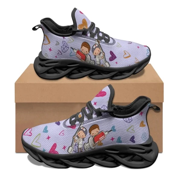 Lightweight Lace-up Nursing Shoes Cute Doctor Medical Printing Mesh Sneakers Non-slip Travel Platform Shoes Footwear Chaussure
