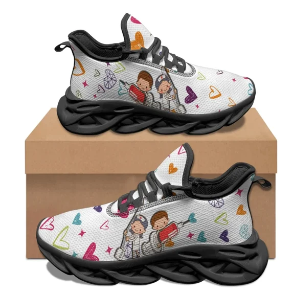 Lightweight Lace-up Nursing Shoes Cute Doctor Medical Printing Mesh Sneakers Non-slip Travel Platform Shoes Footwear Chaussure