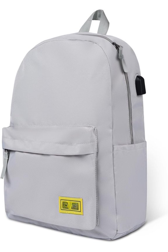 Lightweight Laptop Backpack with USB Port, Durable College School Bookbag, 2 Built-in Organizers, Padded 15.6-inch Laptop/Notebook Sleeve, Slim Water Resistant Bag, Beige Grey