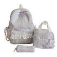 thumbnail image 1 of Lightweight Large Capacity 3-Piece Backpack Set with Lunch Bag & Pencil Pouch, Striped Lace Design Rucksack for School Travel Daily Outdoor Use, 1 of 2