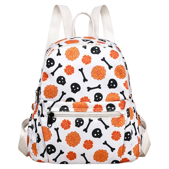Lightweight Large Capacity Halloween Backpack For Adults, Multi Pocket Travel School Bag With Spooky Print, Versatile Shoulder Bag For Camping, White