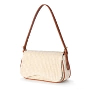 Lightweight Large Capacity Straw Woven Shoulder Bag for Women Casual Summer Beach Tote Handbag with Adjustable PU Leather Strap Offwhite 26x16x7cm