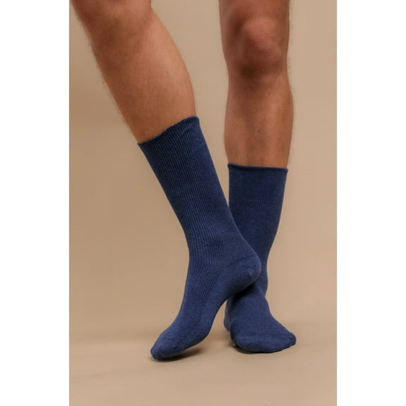 Lightweight Latex-Free 100% Organic Cotton Crew Socks (2 pairs /pack | Size: 2XL | Color: Melange Blue )