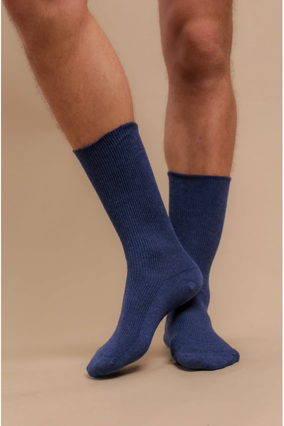 Lightweight Latex-Free 100% Organic Cotton Crew Socks (2 pairs /pack | Size: 2XL | Color: Melange Blue )