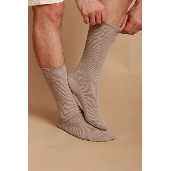 Lightweight Latex-Free 100% Organic Cotton Crew Socks (2 pairs /pack | Size: L | Color: Melange Brown )