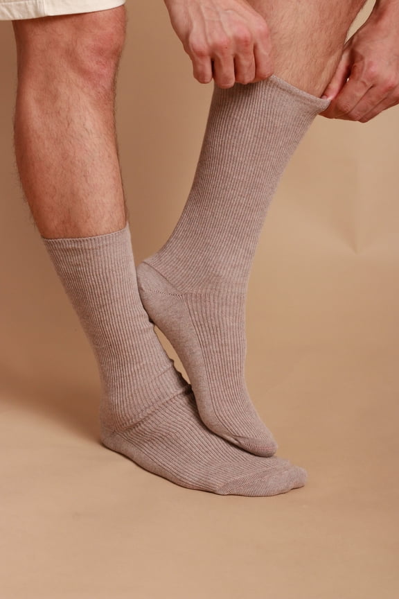 Lightweight Latex-Free 100% Organic Cotton Crew Socks (2 pairs /pack | Size: XL | Color: Melange Brown )