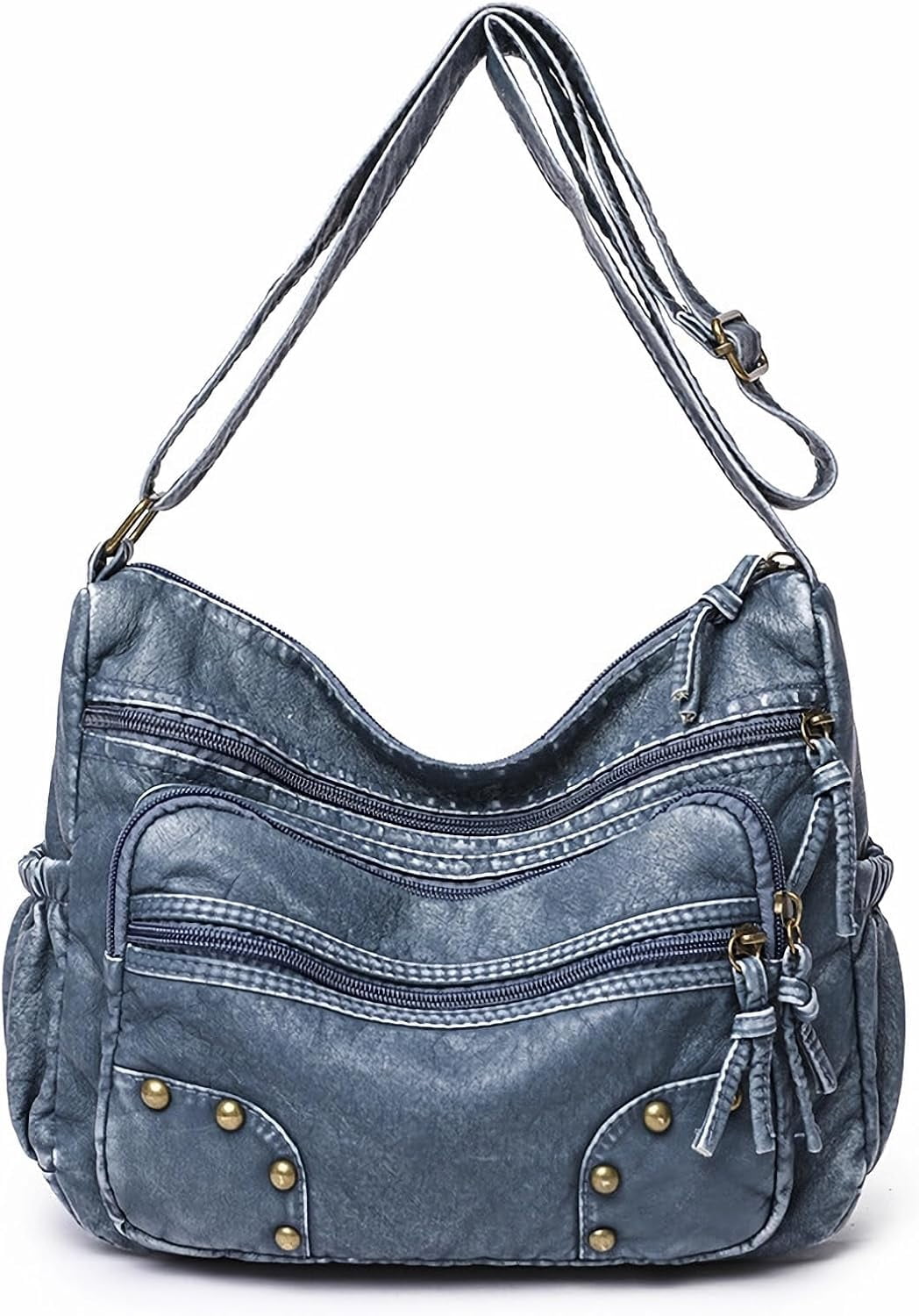 Lightweight Leather Multi-Pocket Shoulder Bag for Women - Retro Sling Medium Travel Purses