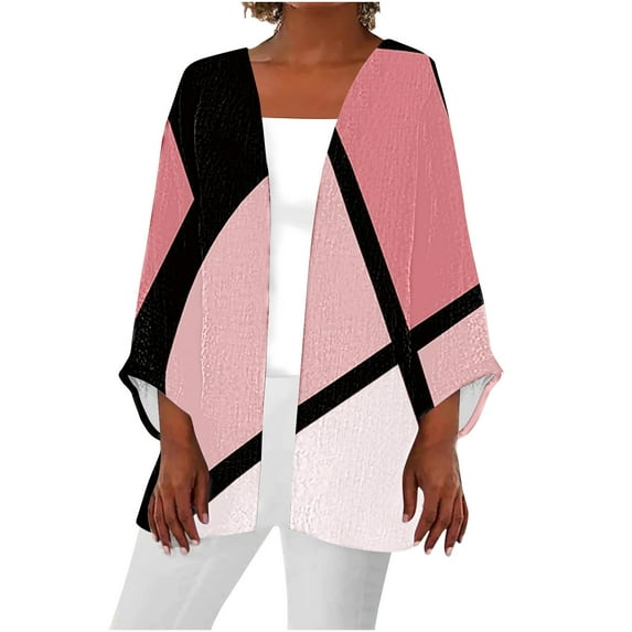 Lightweight Linen Cardigans for Women 3/4 Length Length Tops Open Front Loose Casual Summer Fall Outerwear (2XL, Red)