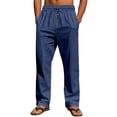thumbnail image 1 of Lightweight Linen Jogger Pants for Men Elastic Waist Drawstring Wide Leg Pants with Deep Pockets Linen Long Pants Summer Beach Vacation Yoga Casual Sweatpants,Blue S, 1 of 5