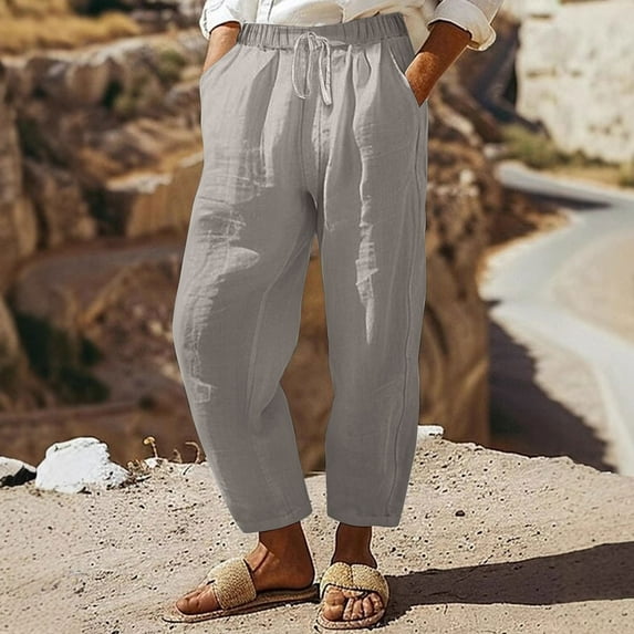 Lightweight Linen Pants for Women Comfortable Ankle Pants with Solid Color Side Pockets High Waisted Comfy Everyday Wear Capri Pants Autumn Vacation Fashion Casual Pants