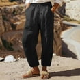 thumbnail image 1 of Lightweight Linen Pants for Women Comfortable Ankle Pants with Solid Color Side Pockets High Waisted Comfy Everyday Wear Capri Pants Autumn Vacation Fashion Casual Pants, 1 of 6