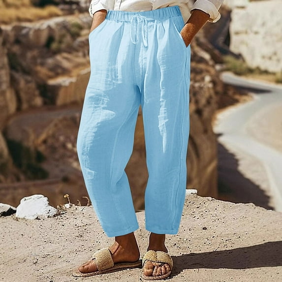 Lightweight Linen Pants for Women Comfortable Ankle Pants with Solid Color Side Pockets High Waisted Comfy Everyday Wear Capri Pants Autumn Vacation Fashion Casual Pants