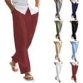 thumbnail image 1 of Lightweight Linen Pants for Men Relaxed Fit Summer Beach Trousers Casual Lounge Bottoms Travel Slacks with Deep Pockets, Wine 3XL, 1 of 4