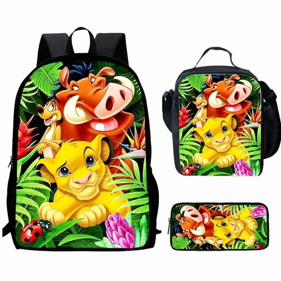 Lightweight Lion King Backpack with Single Shoulder Bag+Pencil Case 3Pcs Set For Travel Work Hiking