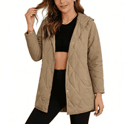 Women Winter Long Jackets Casual Hooded Quilted Jacket Lightweight Diamond Coat
