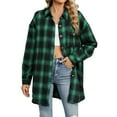 Lightweight Long Plaid Shacket Collared Shirt Jacket Long Sleeve Button