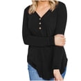 thumbnail image 1 of Lightweight Long Sleeve Tops For Women Workout Dressy Tops for Women Fall Button Irregular Long Sleeve V Neck Blouses Shirts, 1 of 6