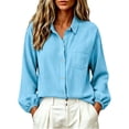 thumbnail image 1 of Lightweight Long Sleeve Topss for Women Cotton Linen Solid Color Button Shirt Turn Down Collar Loose Casual T Shirt for Daily Work Lounge, 1 of 7