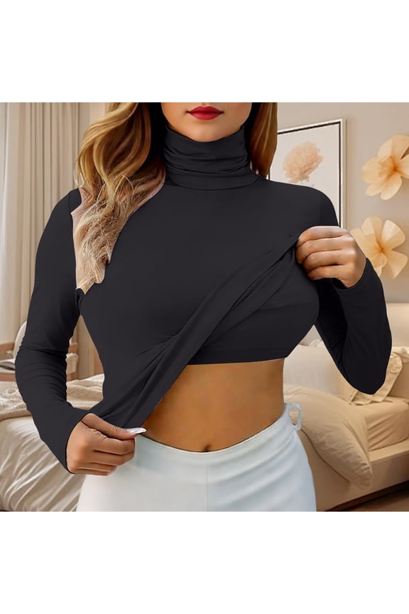 Lightweight Long Sleeve Turtleneck Top for Everyday Casual Wear Women’s Slim Fit Layering, L, Black