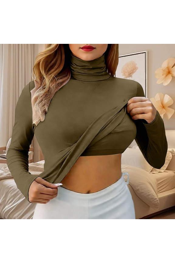 Lightweight Long Sleeve Turtleneck Top for Everyday Casual Wear Women’s Slim Fit Layering, M, Army Green