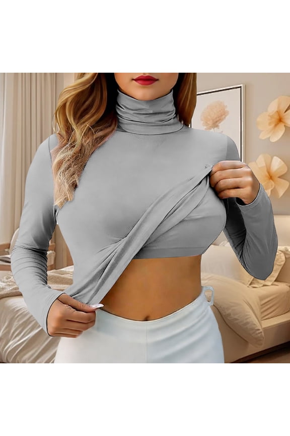 Lightweight Long Sleeve Turtleneck Top for Everyday Casual Wear Women’s Slim Fit Layering, M, Grey