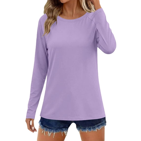 Lightweight Long Sleeve Workout Tops for Women Gym Running Athletic Sun Protection Shirts (Purple XL)