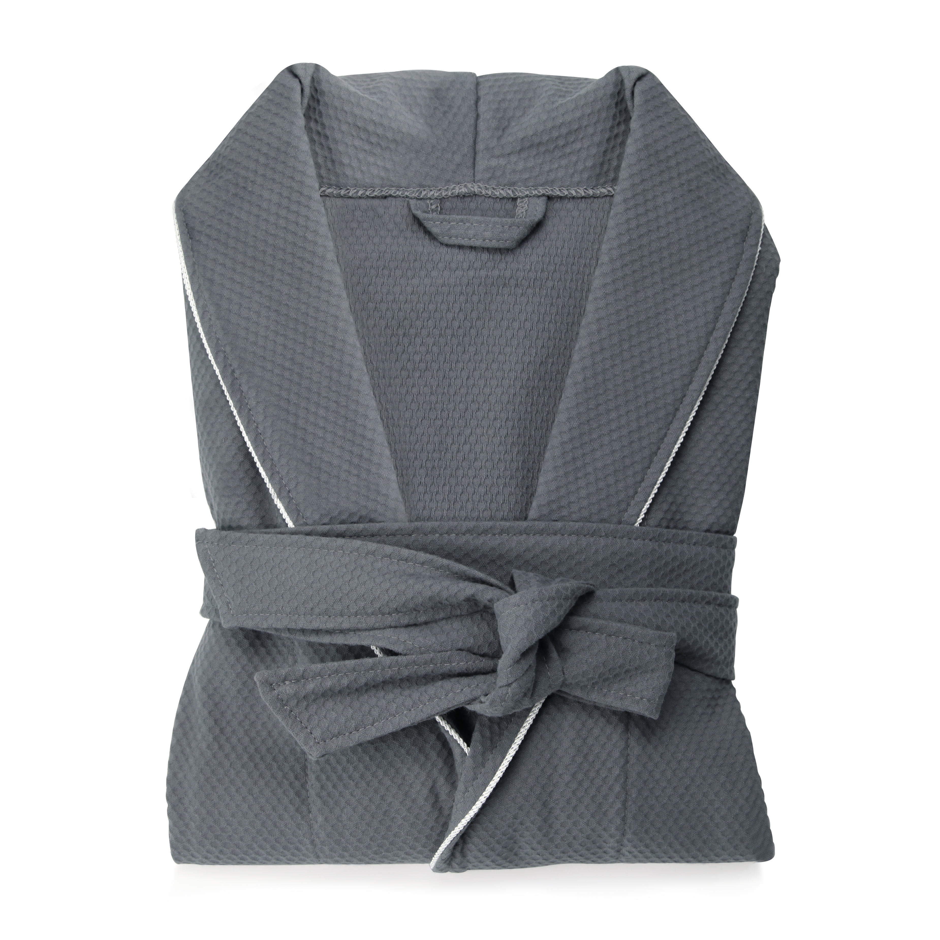 Lightweight Long Waffle Unisex Spa Robes For Women And Men Gray Color