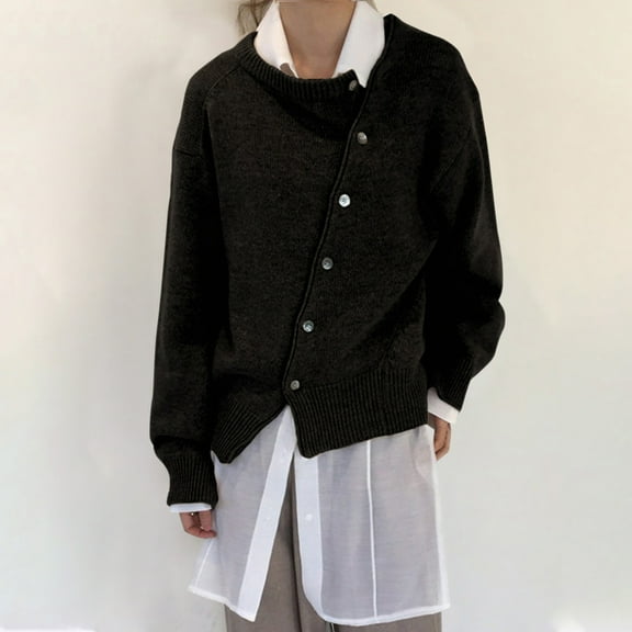 Lightweight Loose Knit Cardigan Sweaters for Women Y2K Fall Irregular Collar Button Down Jackets Casual Irregular Collar Button Down Jackets