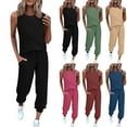 thumbnail image 1 of Lightweight Lounge Sets for Women Slouchy Relaxed 2 Piece Tracksuit Outfits Sleeveless Crewneck Sweatshirt with Pocket Casual Drawstring Elastic Waist Capri Sweatpants Trendy Joggers Sports Clothes, 1 of 7