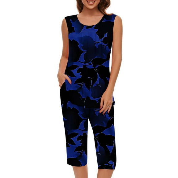 Lightweight Lounge Sets for Women Sleeveless Tank Shirt and Elastic Waist Capris Fashion Outfits Womens Pajamas Sets