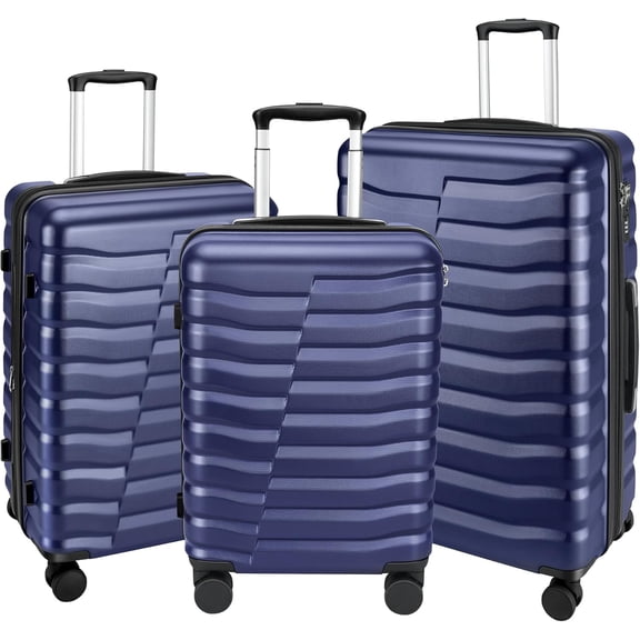 Lightweight Luggage with Spinner Wheels & YKK Zipper, 3- Suitcase ABS+PC Hardside Hard Shell Luggage Sets with TSA Lock for Men, Dark Navy Blue (20+24+28 inch)