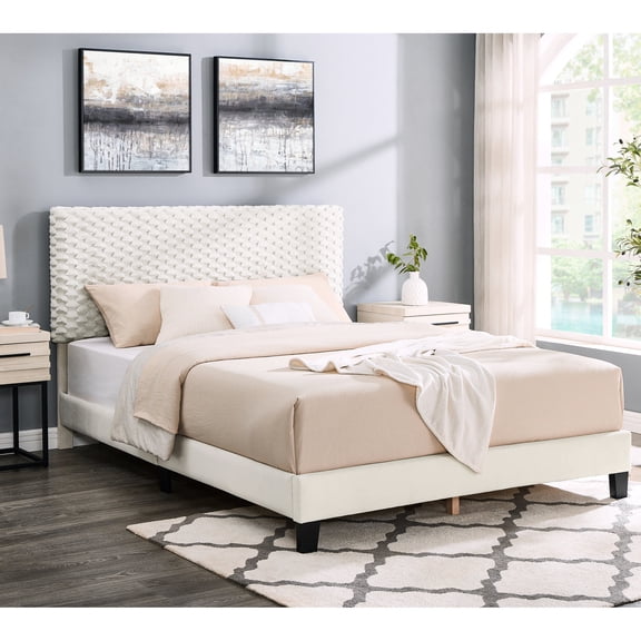 Lightweight MDF Frame Queen Bed with Plush 3D Upholstery for Bedroom