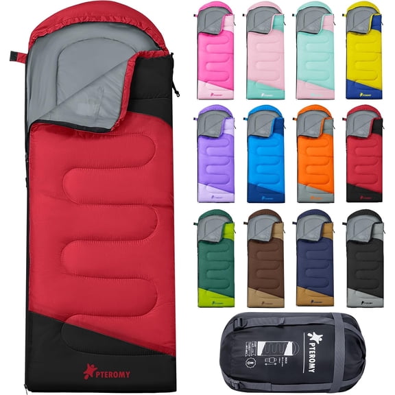 Lightweight Machine-Washable Water-Resistant 3-Season Rectangular Sleeping Bag for Adults  Red, 30  F65  F, 87"L x 31"W