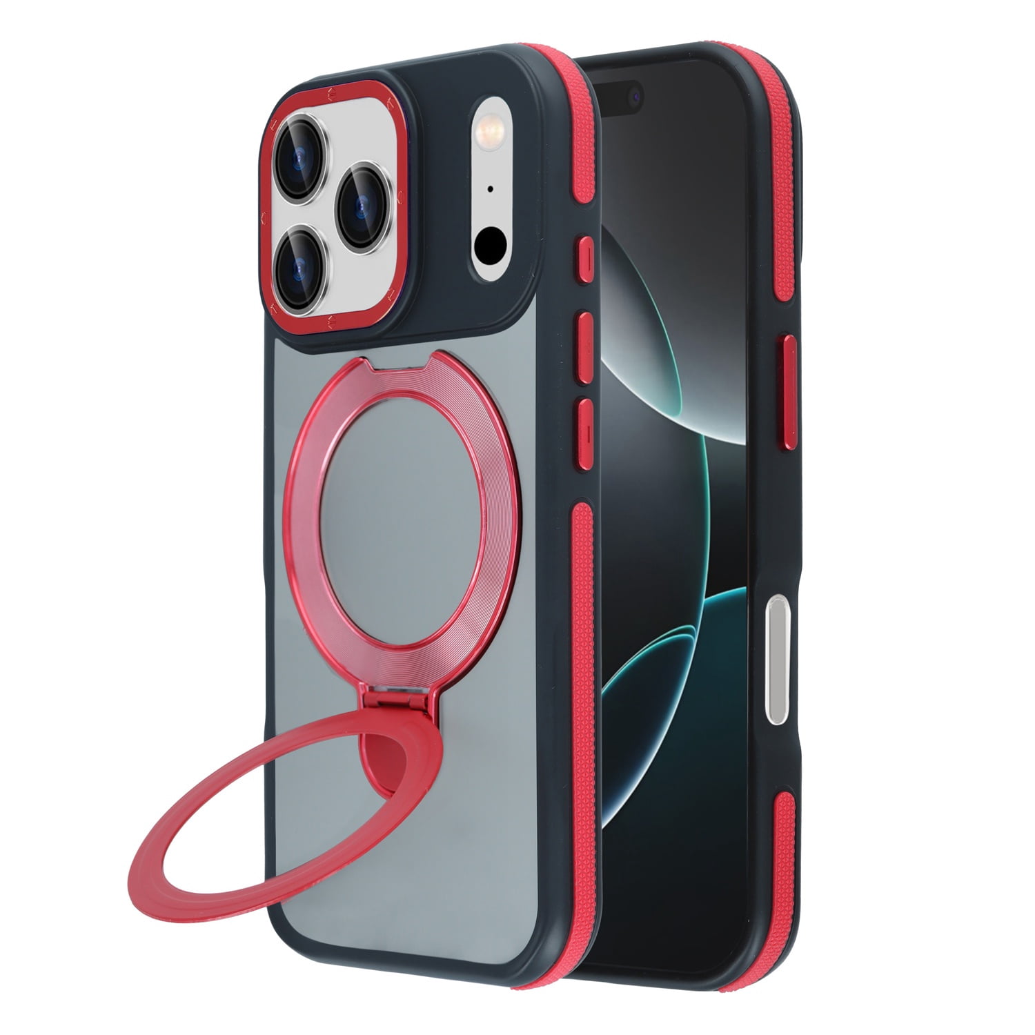 Lightweight Matte Transparent Cover with Viewing Stand for iPhone 17 Pro Max - Red