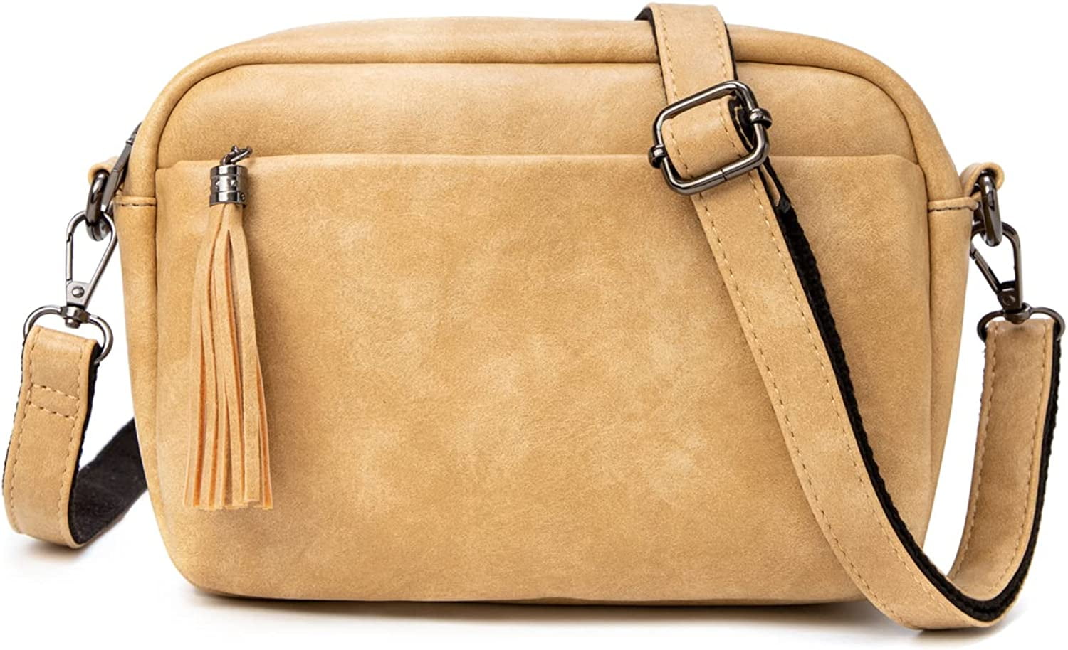 Lightweight Medium Crossbody Bag for Women, Camera Shoulder Purses Pocketbooks with Tassel and Triple Zipper Pocket