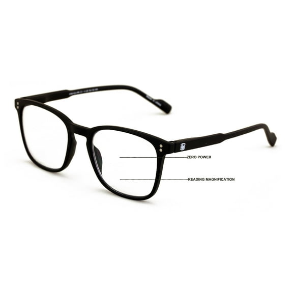 Lightweight Men Progressive Bifocal Reading Glasses – No Line, No Bubble – Clear Zero Power on Top Readers CR01 +1.00