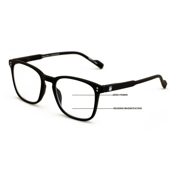 Lightweight Men Progressive Bifocal Reading Glasses – No Line, No Bubble – Clear Zero Power on Top Readers CR01 +1.75