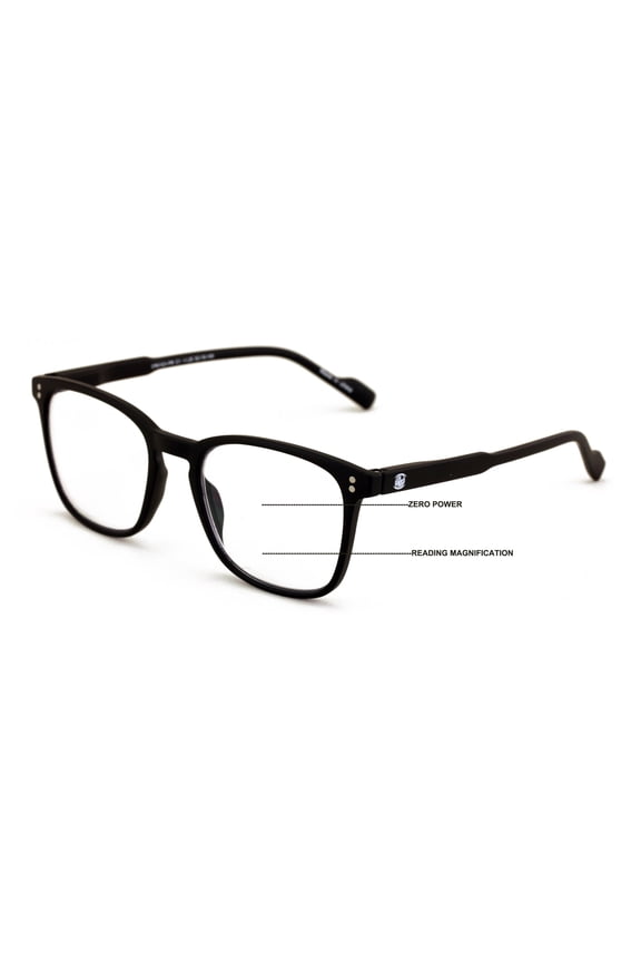 Lightweight Men Progressive Bifocal Reading Glasses – No Line, No Bubble – Clear Zero Power on Top Readers CR01 +1.75